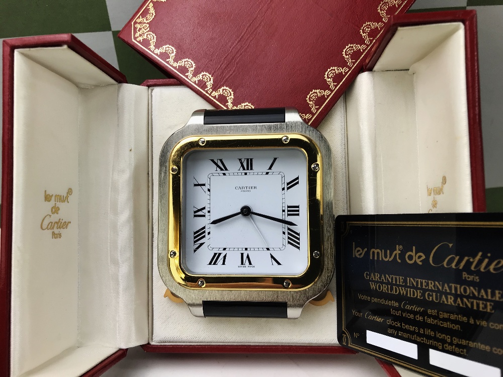 Cartier Santos Travel Alarm Clock, Original Box & Warranty card etc