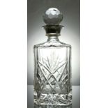 Vintage Lead Crystal Cut Silver Plate Collar Decanter