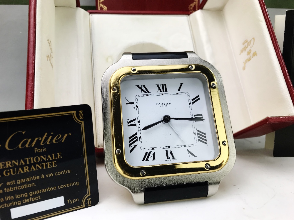 Cartier Santos Travel Alarm Clock, Original Box & Warranty card etc - Image 3 of 6