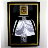 Muhammed Ali Signed Everlast Shorts, 22ct Gold Flake Face Cast