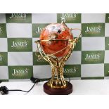 Large & Rare Illuminated Gemstone Globe With Brass Stand