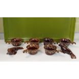 6 Kernewek Cornwall Studio Pottery Brown Glaze Honeycomb Soup Bowls