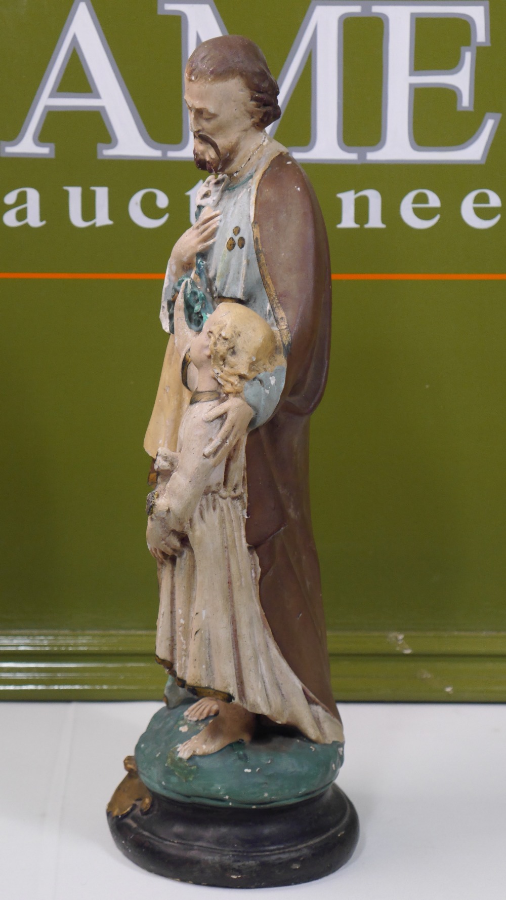 Antique French Bisque Porcelain - Saint Joseph and Jesus Statue - Image 4 of 8