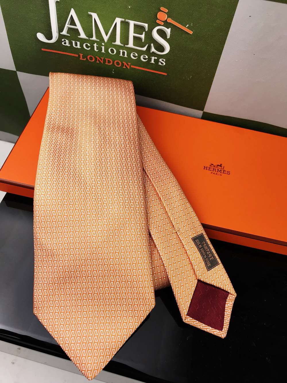 Hermes Silk Orange Tie - Image 2 of 5