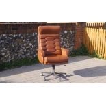 Vitra - Brown Leather Director Captain's Swivel Chair on Casters