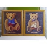 Set of 4 Vintage Framed Teddy Bear Prints