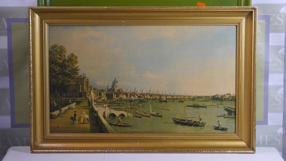 Antique London Art Print - River Thames with St Paul's Cathedral