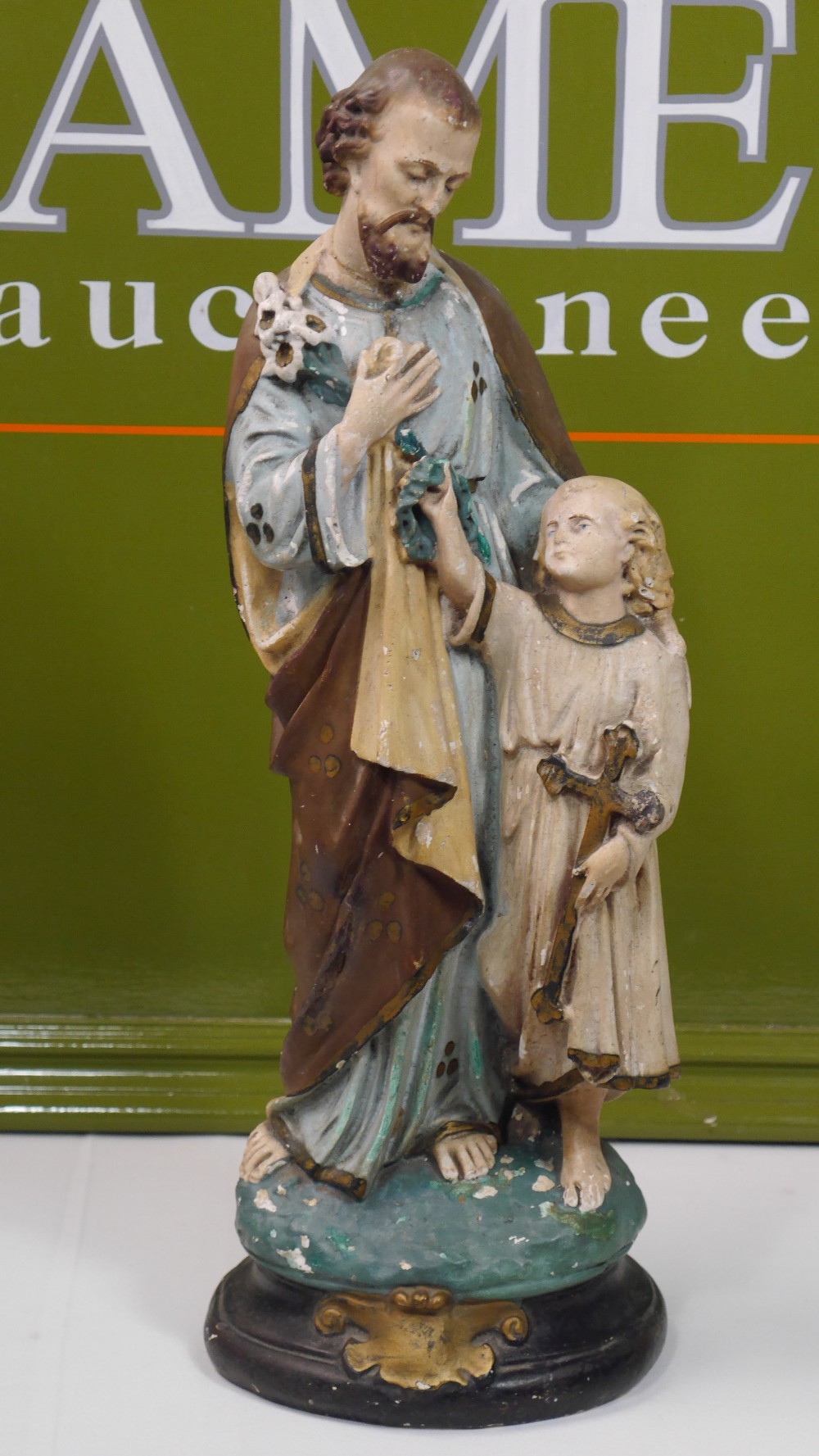 Antique French Bisque Porcelain - Saint Joseph and Jesus Statue