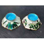 Pair Vintage Floral Enamel over Brass Bowls