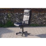 Black Leather Captain Director Swivel Chair on Casters