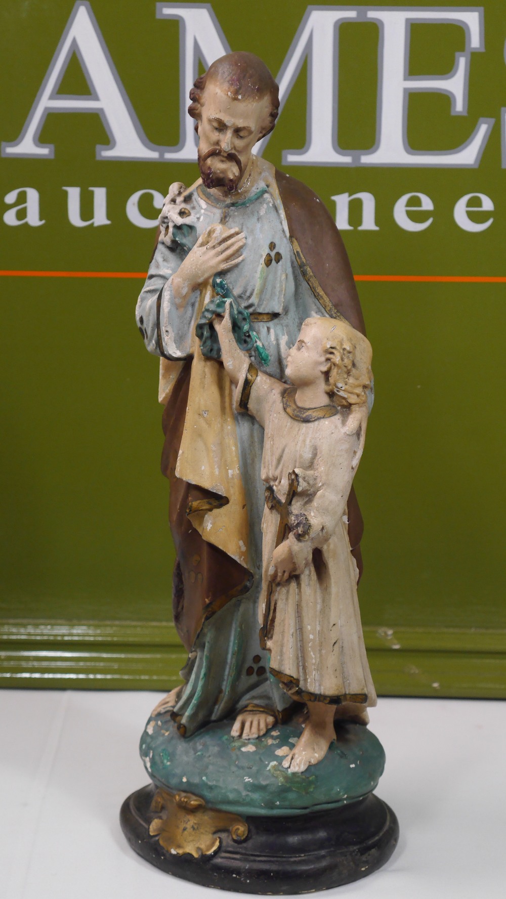 Antique French Bisque Porcelain - Saint Joseph and Jesus Statue - Image 8 of 8