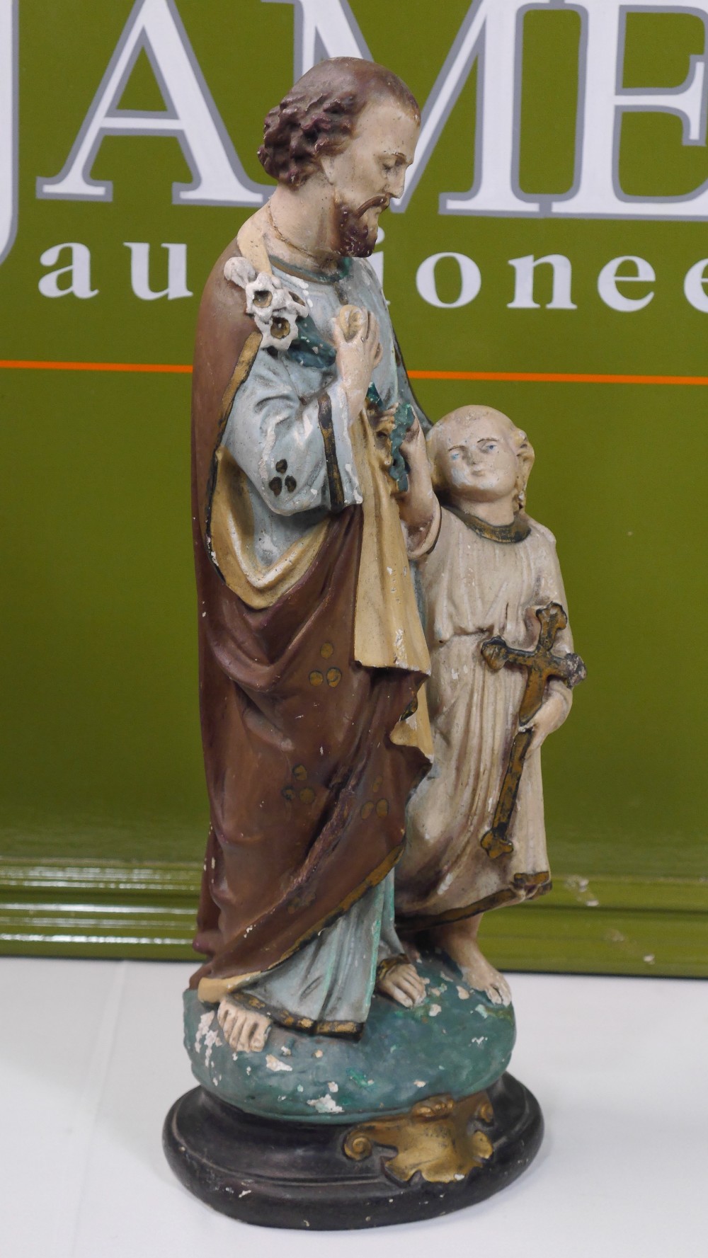 Antique French Bisque Porcelain - Saint Joseph and Jesus Statue - Image 7 of 8