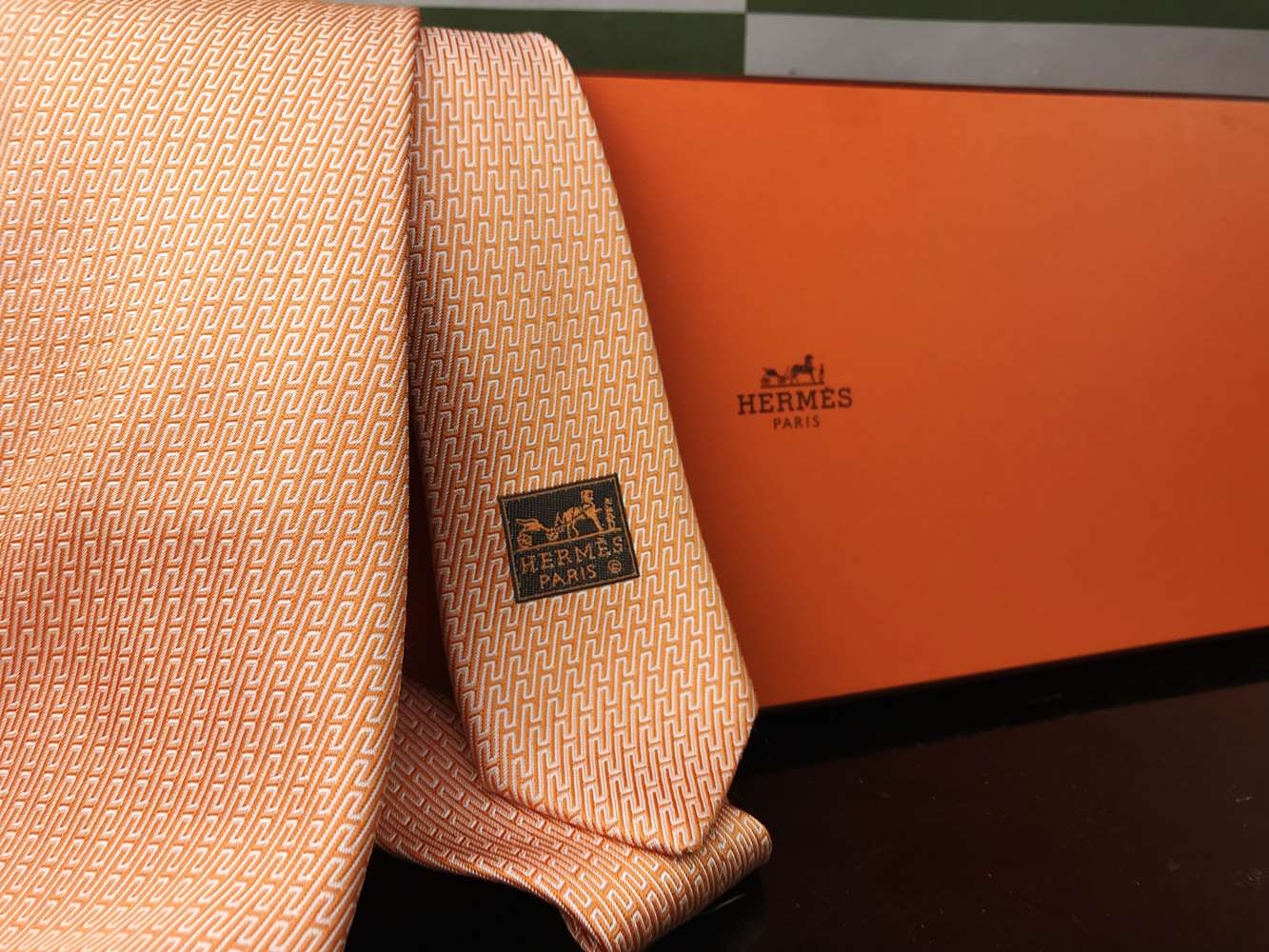 Hermes Silk Orange Tie - Image 5 of 5