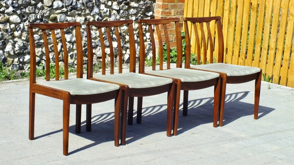 Mid Century Modern Large Teak Bar Back Chairs stamped DuBois