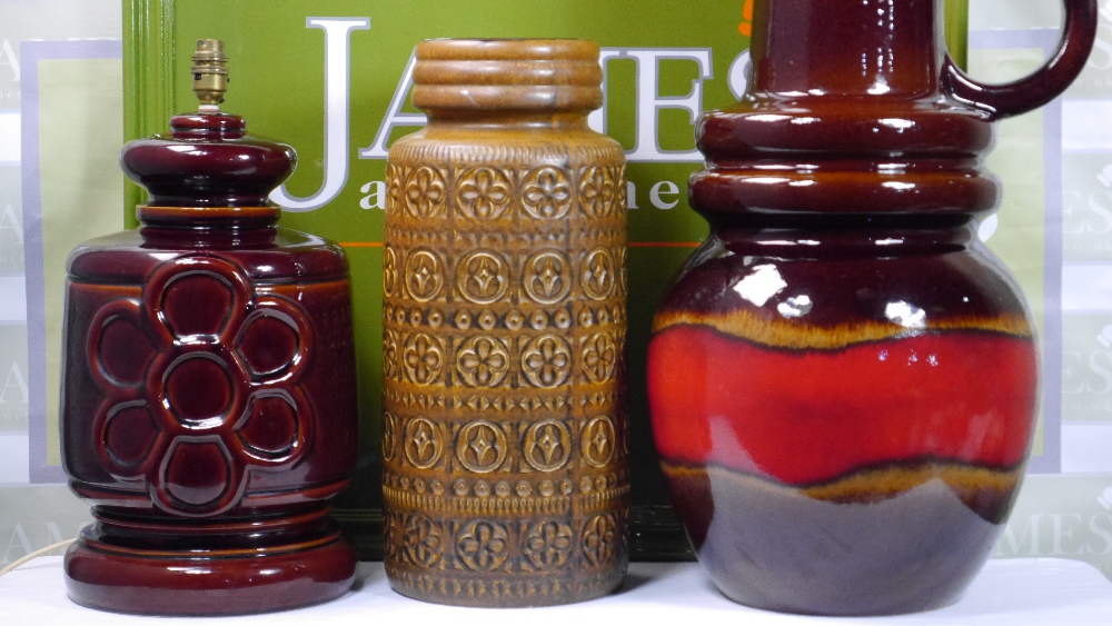 West Germany Pottery Vases and Table Lamp - Image 2 of 3