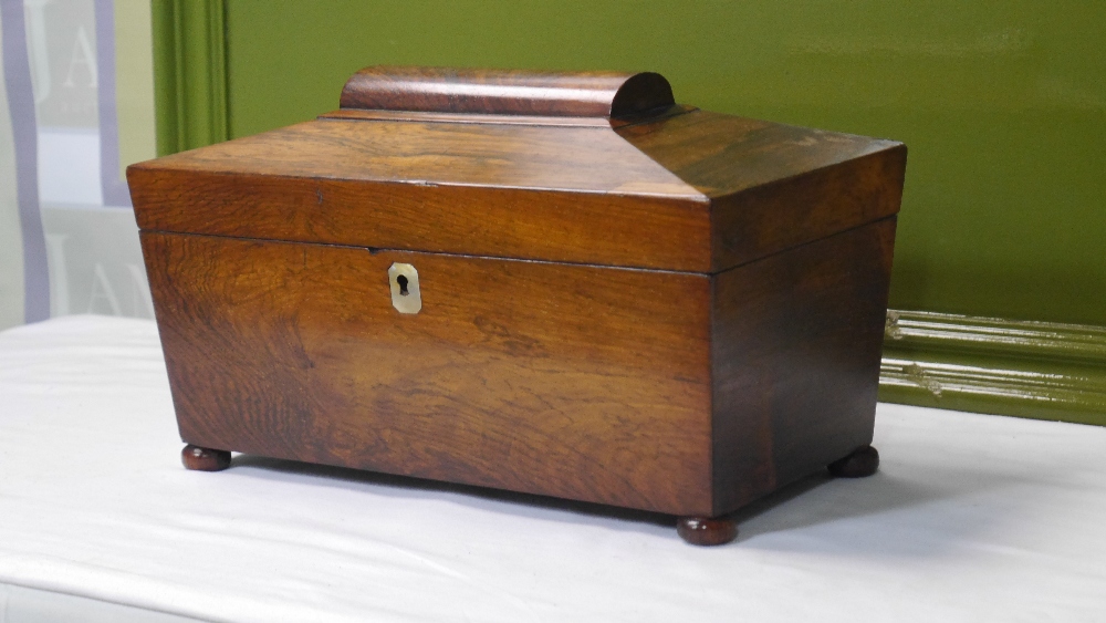 19th Century Antique Rosewood Tea Caddy of Sarcophagus Form - Image 3 of 6