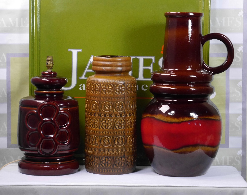 West Germany Pottery Vases and Table Lamp