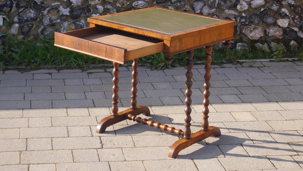 Antique Leather Top Rosewood Side Table - Image 3 of 3