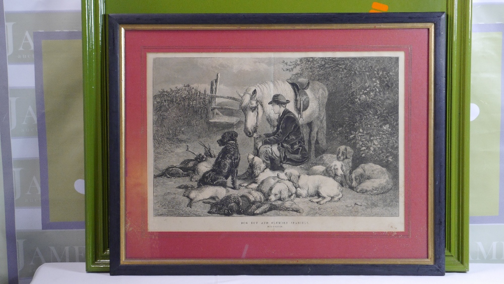 George Bouverie Goddard (British 1832 - 1886) - Dog, Boy and Clumber Spaniels Engraved Print Art