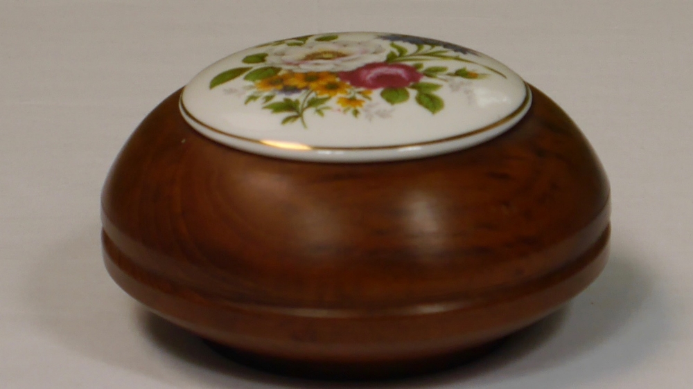 Vintage A. Brunger Turned Hardwood Porcelain Trinket Box - Image 3 of 3