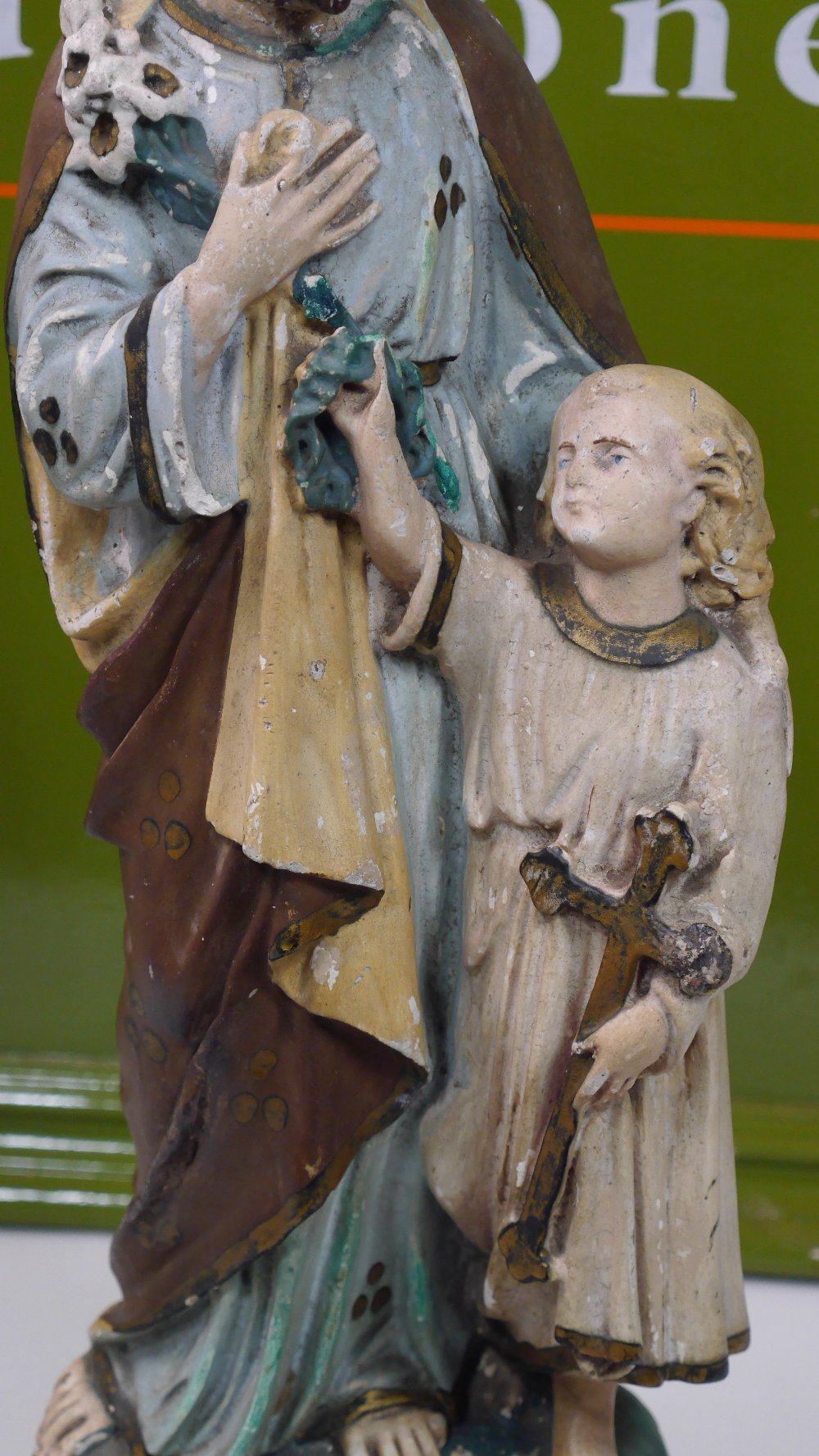 Antique French Bisque Porcelain - Saint Joseph and Jesus Statue - Image 2 of 8