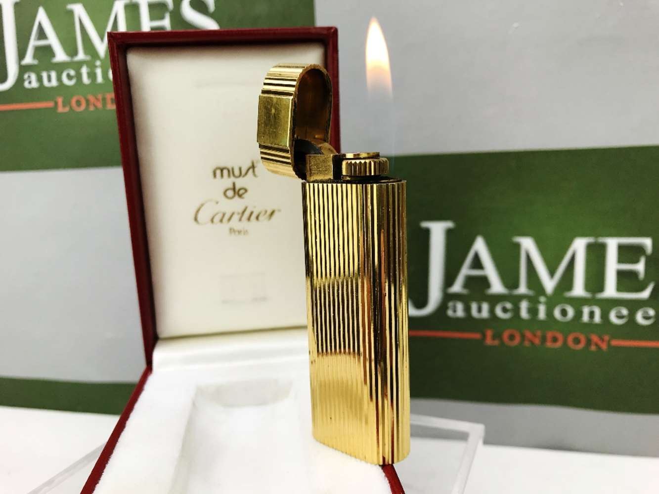 Cartier 18K Gold Plated Working Lighter With Original Box