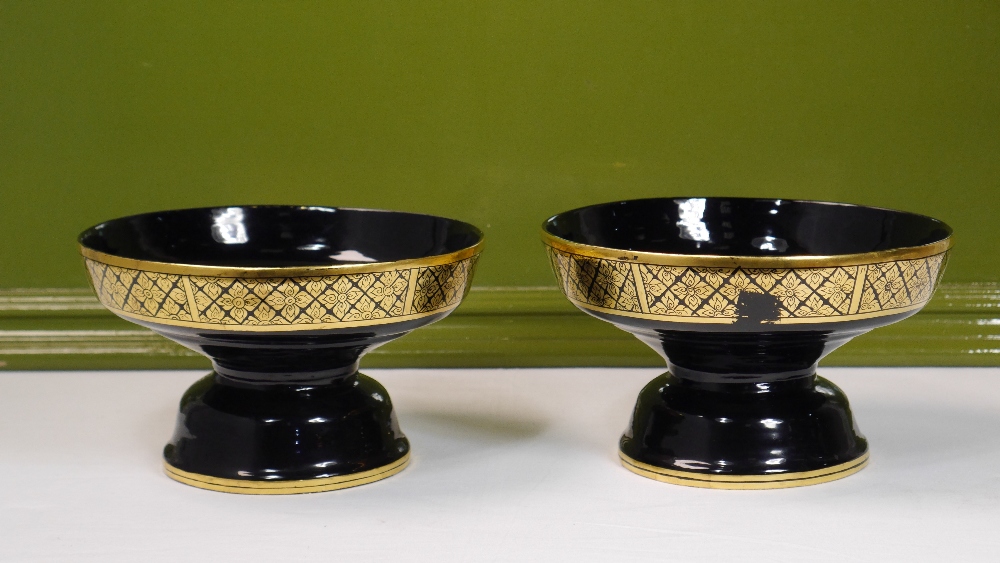 Vintage Black and Gold Papier Mache Pedestal Bowls