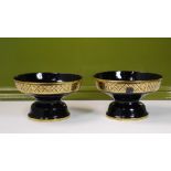 Vintage Black and Gold Papier Mache Pedestal Bowls