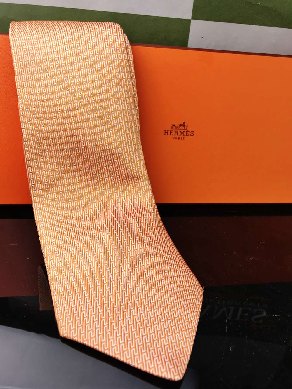 Hermes Silk Orange Tie - Image 3 of 5