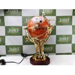 Gemstone Globe With Brass Stand, Large & Rare Illuminated Edition
