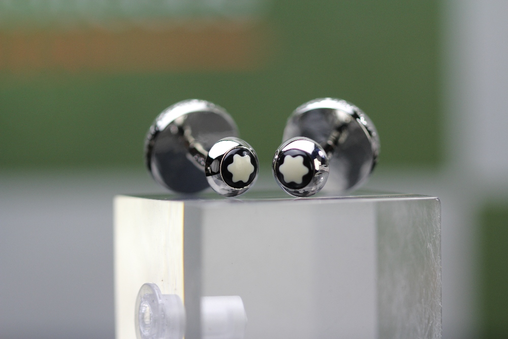 Montblanc Silver Meisterstuck Onyx Stone Cufflinks - Image 3 of 4