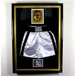 Muhammed Ali Signed Everlast Shorts, 22ct Gold Flake Face Cast