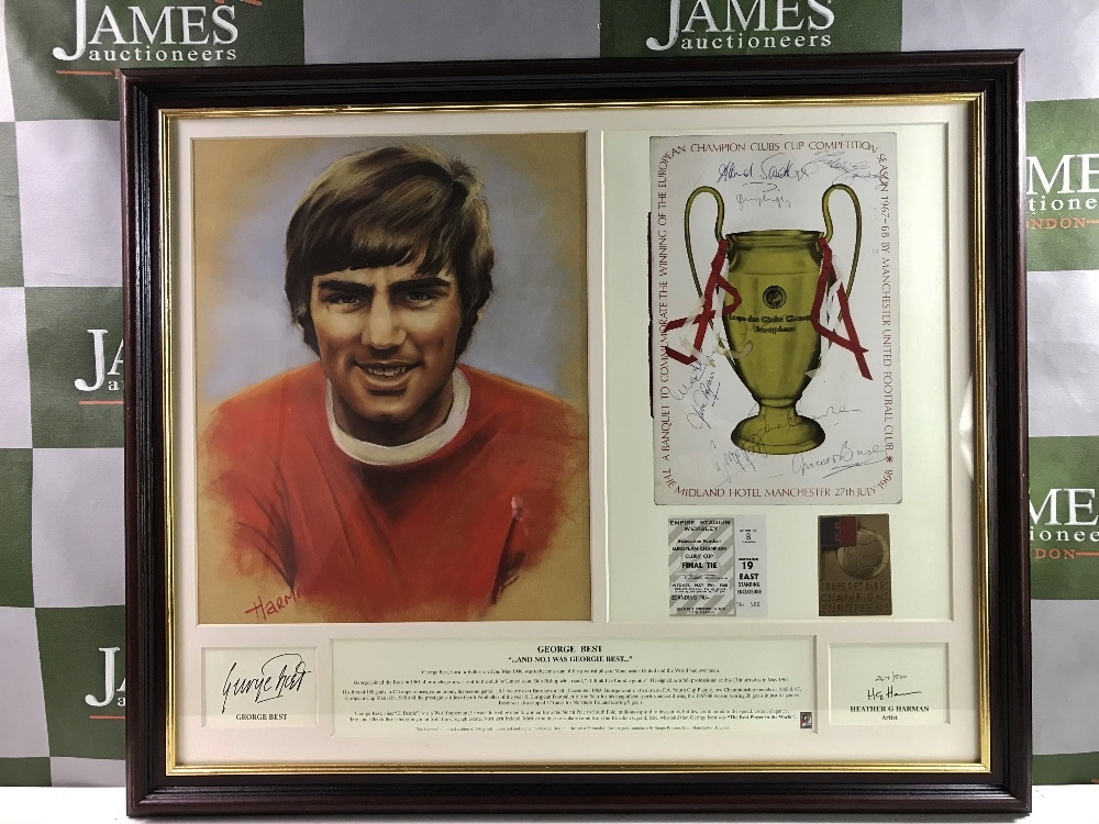 George Best Manchester United Signed 1968 European Cup Winners Montage Ltd Ed.#267/500