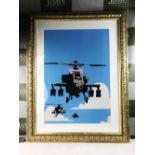 Banksy "Happy Choppers" Lithograph, Ornate Framed