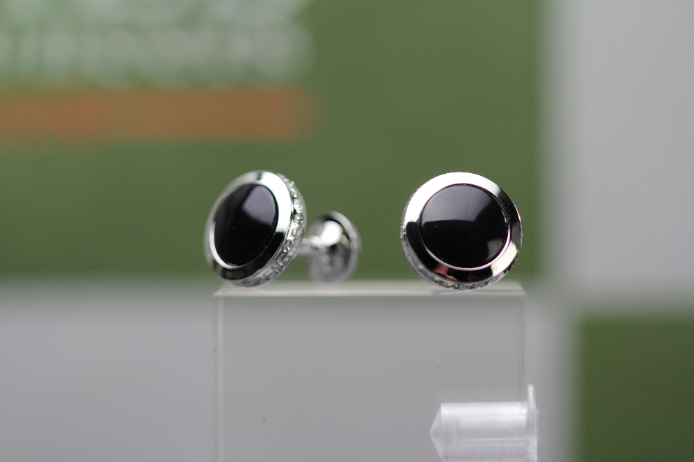 Montblanc Silver Meisterstuck Onyx Stone Cufflinks - Image 4 of 4