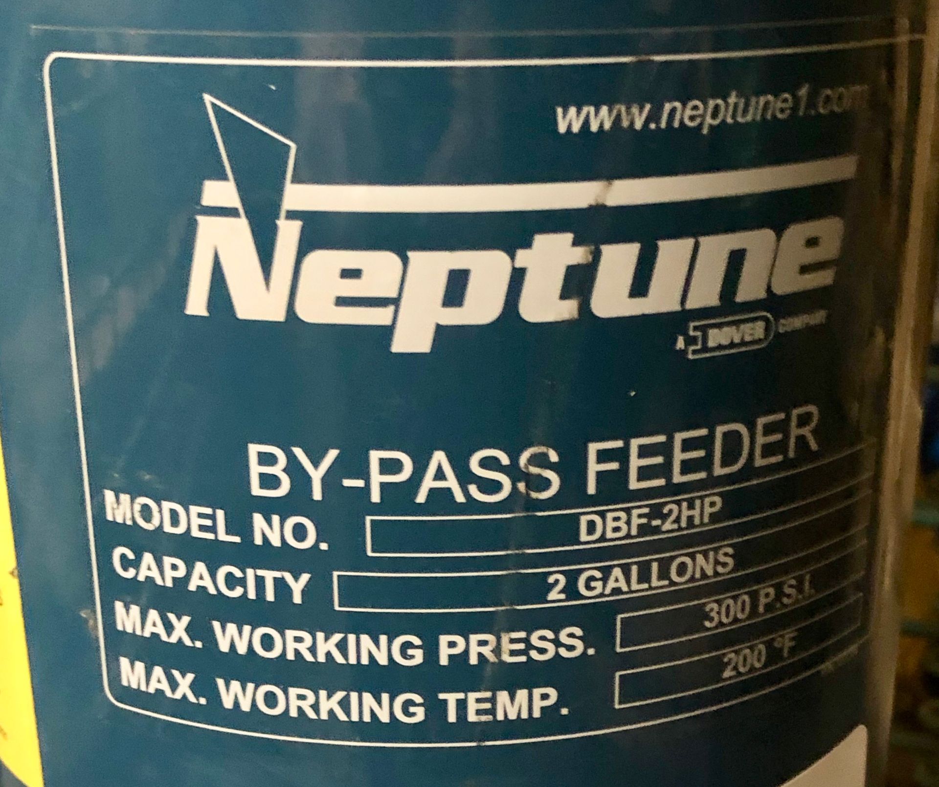 Neptune By-Pass Feeder Model DBF-2HP 2 Gallon Capacity 300 PSI Max working pressure 200 F Max - Image 2 of 2
