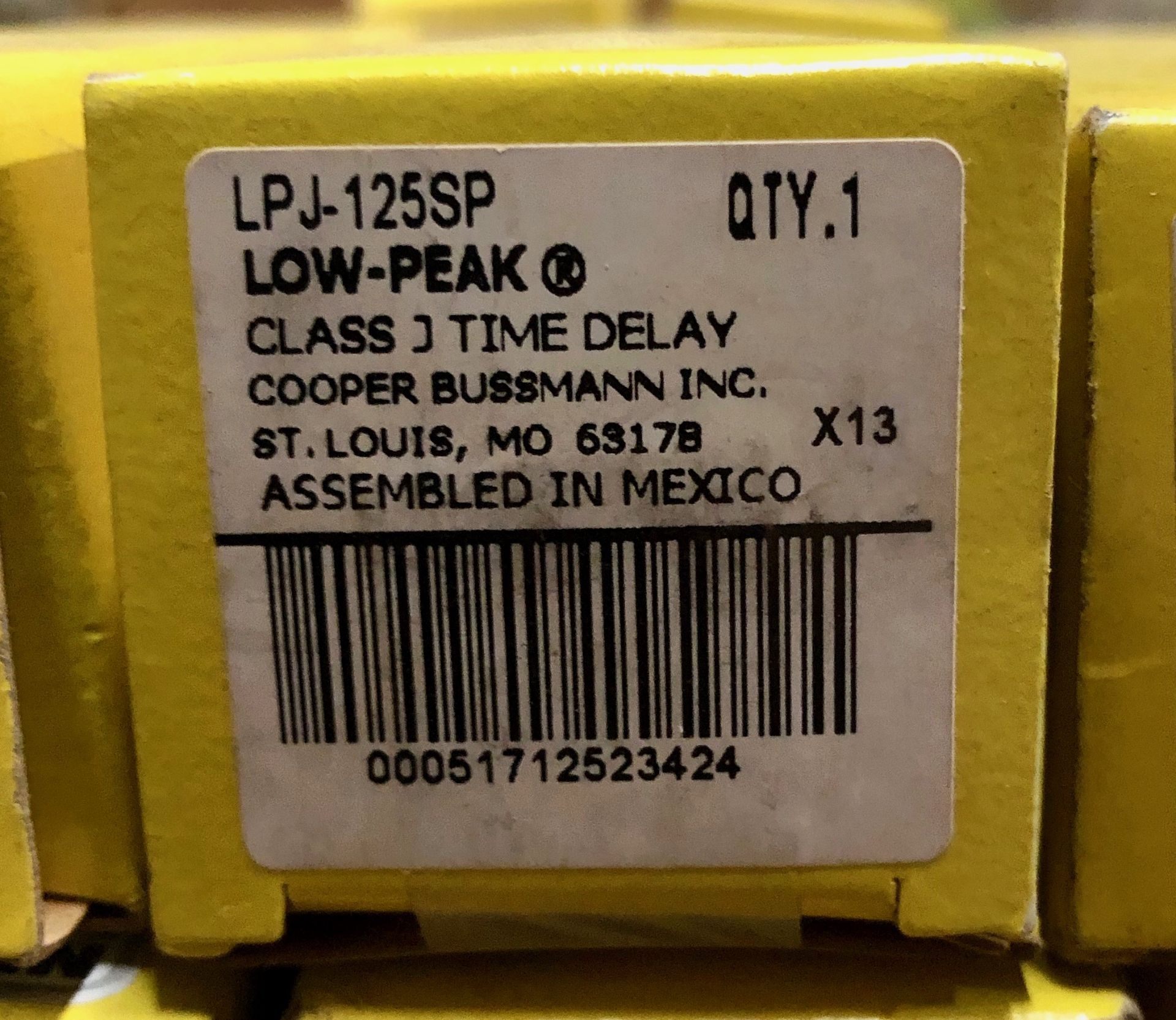 (6) Cooper Bussmann Model LPJ-125SP Low Peak Class J Time Delay Fuse 125 Amp 600 Volts - new, - Image 2 of 2