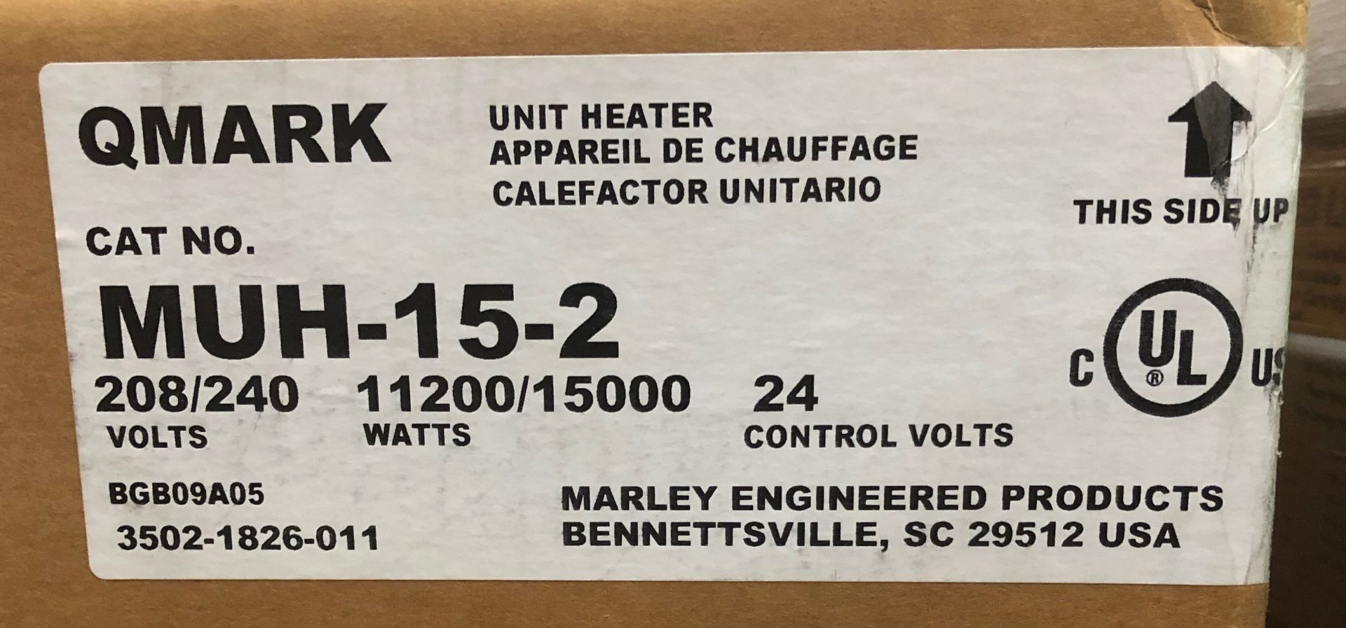 QMARK Electric Unit Heater Cat # MUH-15-2 208/240 Volts 11200/15000 Watts 24 Control Volts 11.2/15 - Image 2 of 2