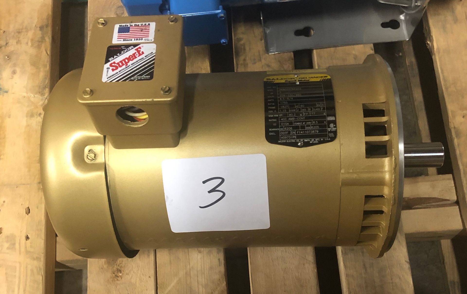 Baldor 3 HP Motor 208-230/460 Volts 3 Phase 1755 RPM 182TC Motor Frame ODP Premium Efficiency