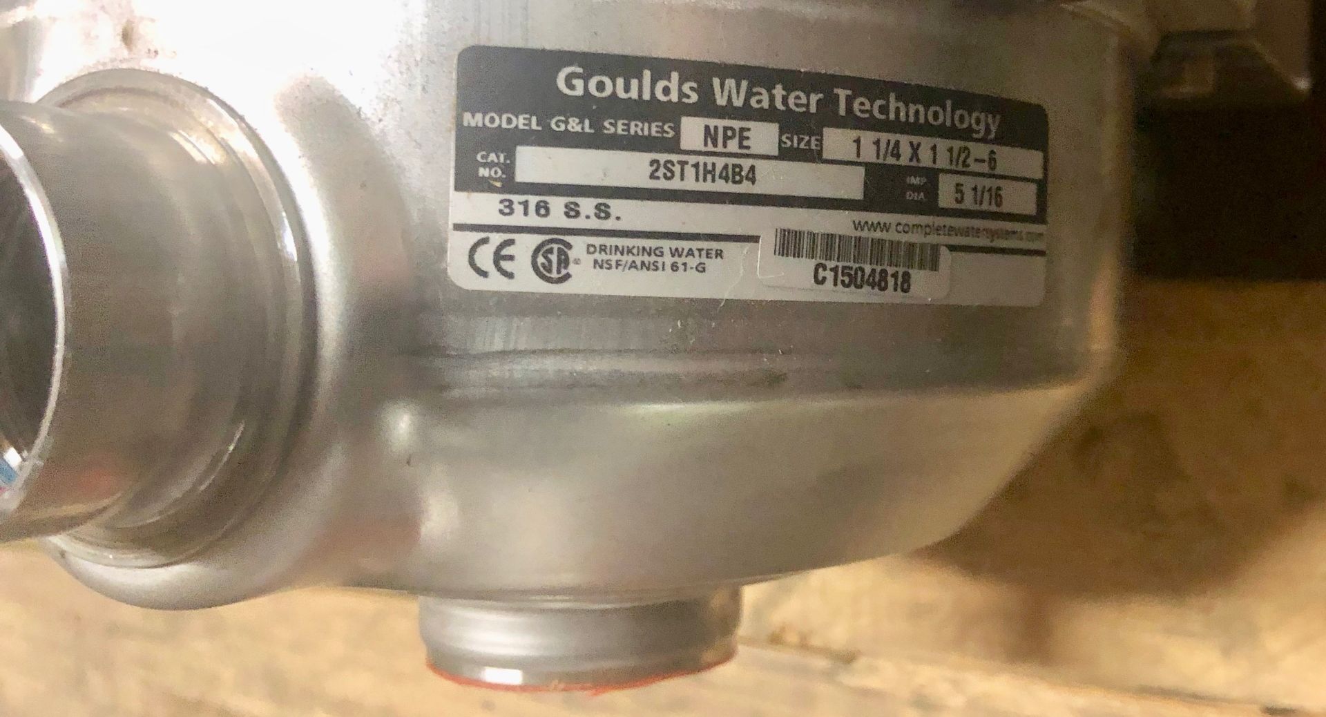 Xylem Goulds NPE Series 2ST1H4B4 Water Pump 3 HP 1 1/4" x 1 1/2-6" Suction/Discharge Size 5 1/16" - Image 2 of 2