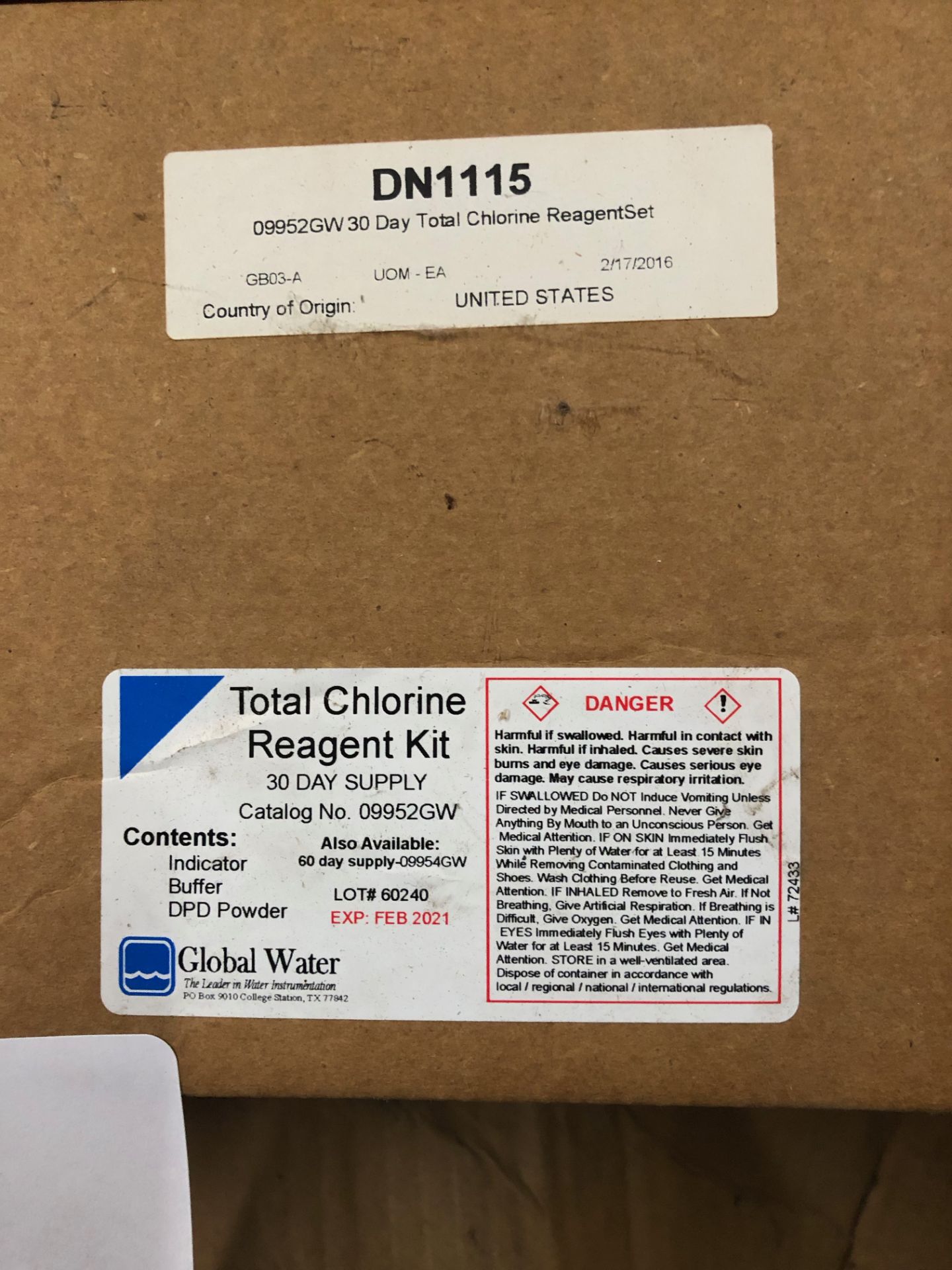 Global Water Total Chlorine Reagent Kit Cat # 09952GW 30 Day Supply including Indicator, Buffer & - Image 2 of 2