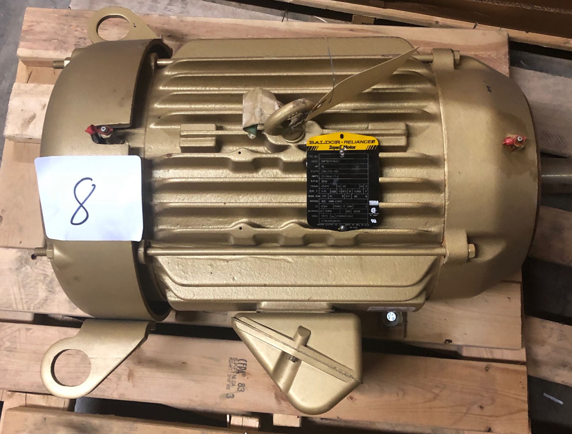 Baldor 15 HP Premium Efficiency Electric Motor 208-230/460 Volts 3 Phase 3510 RPM 254TC Motor Frame