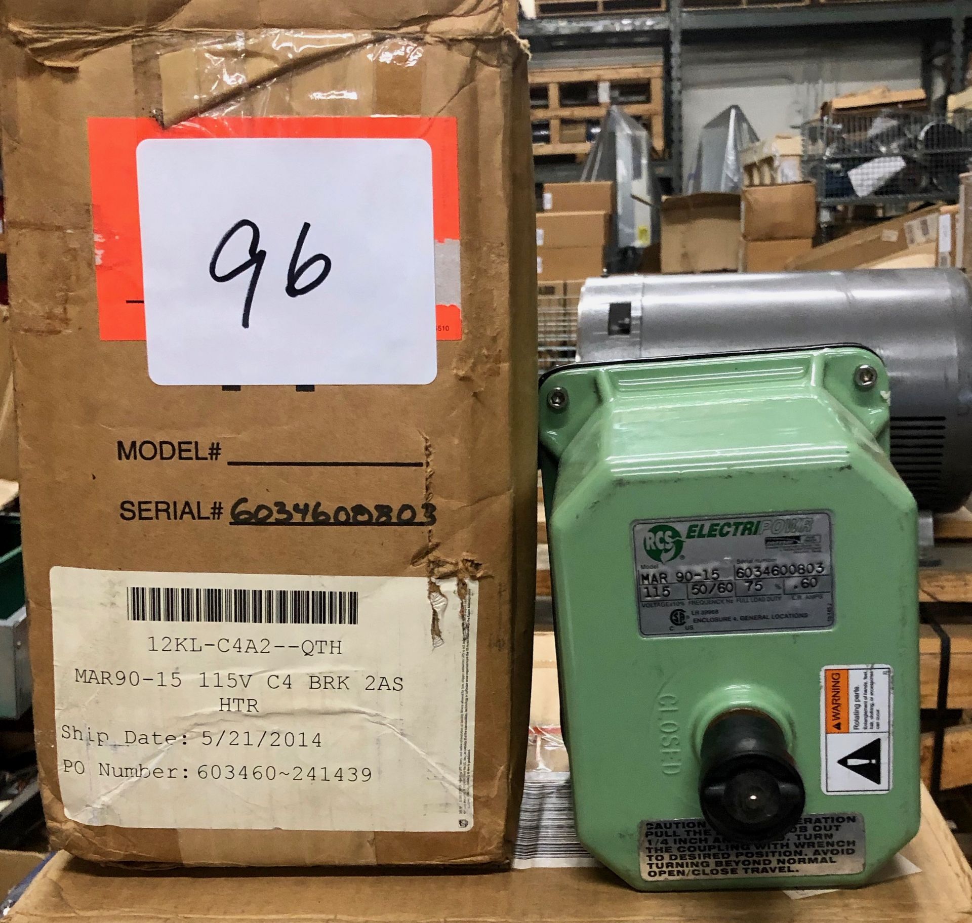 RCS Electripowr Model MAR 90-15 Actuator 115 Volts 50/60 Hz 75% Full Load Duty 0.60 A - new, never