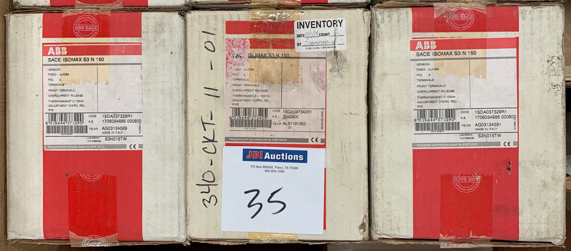 (3) ABB SACE ISOMAX S3N015TW Code 1SDA037329R1 15 Amp Circuit Breaker - new, never used - Qty. 3