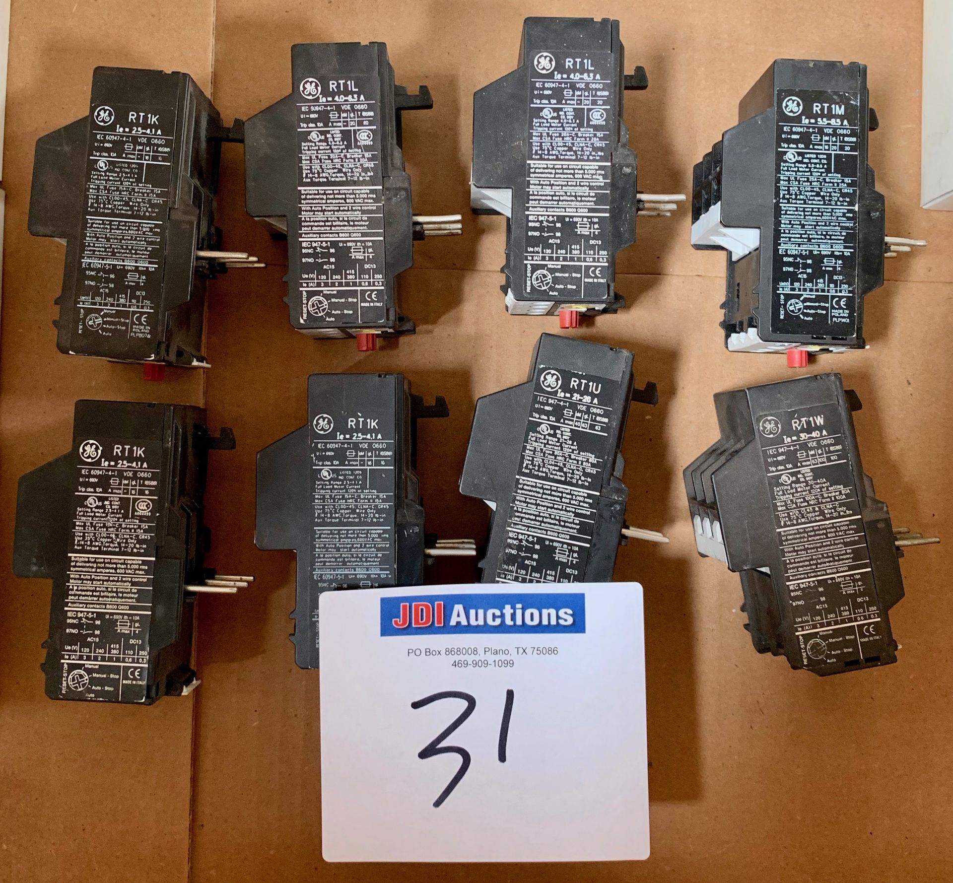 (8) GE Cat # RT1W Overload Relay, 30-40 Amps, Auto/Manual Type - Qty. 8