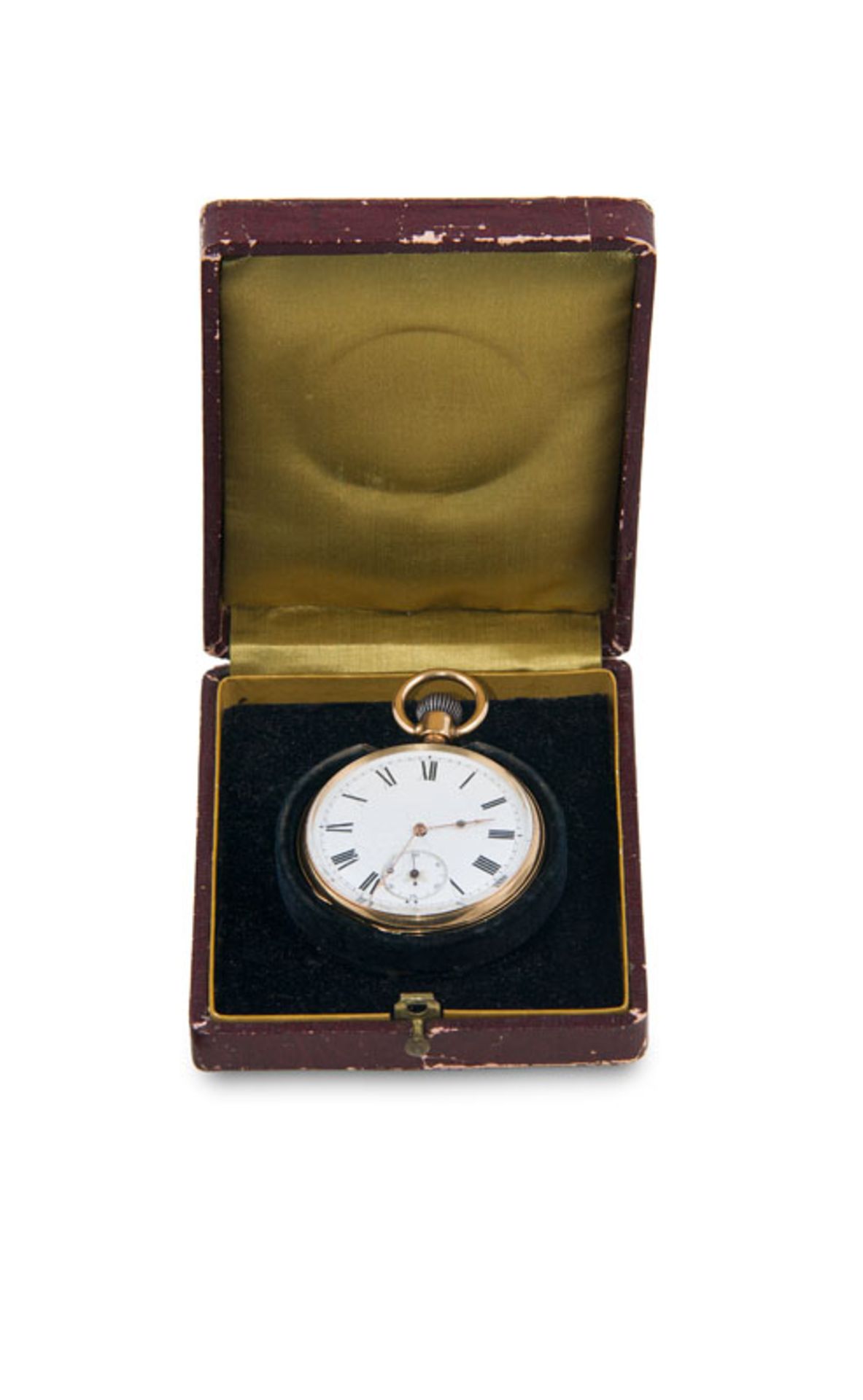 Uhren - - Taschenuhr mit Handaufzug. 19. Jhd. 14 kt (585er) Gold, Innendeckel wohl vergoldet. Das