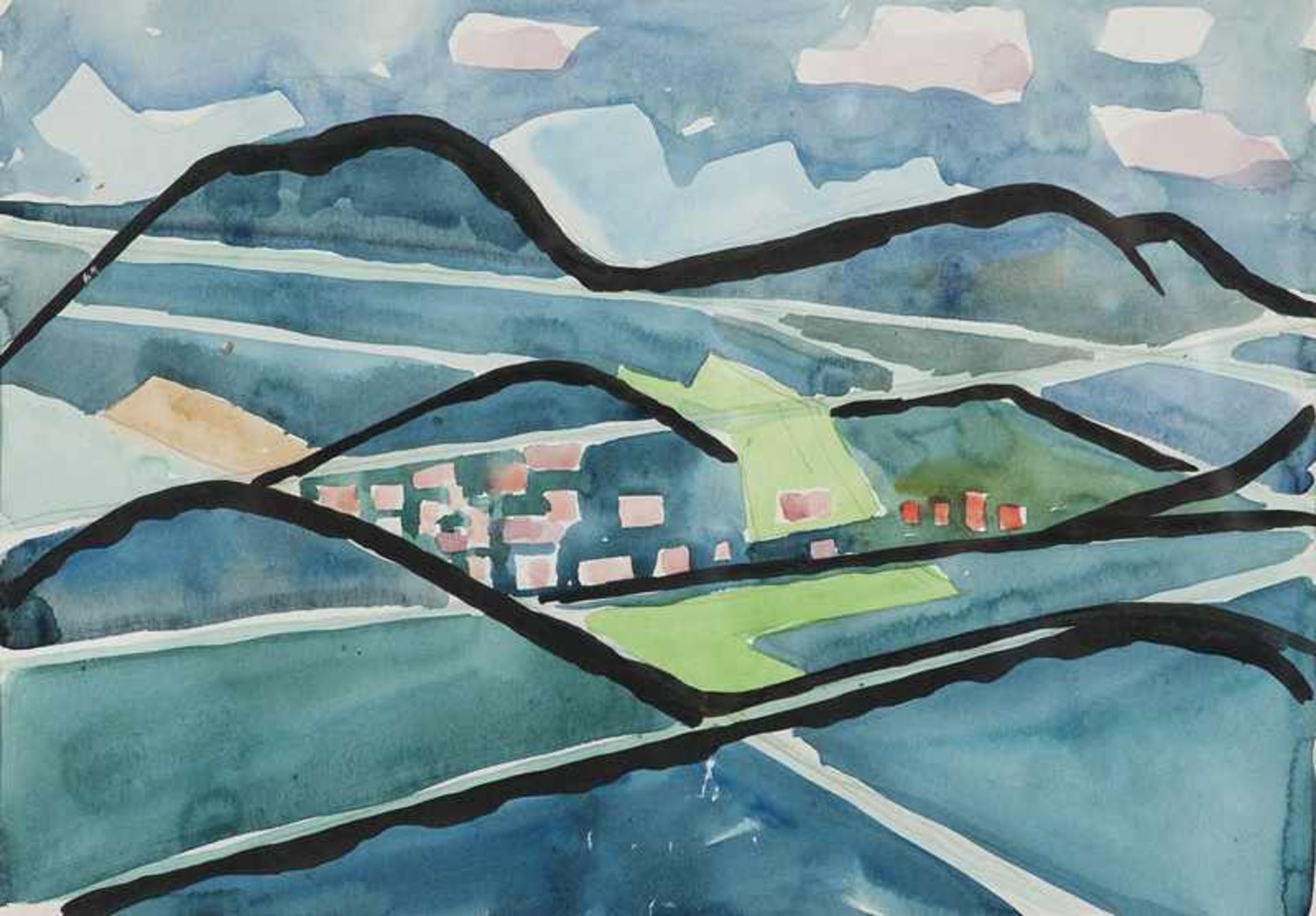 Coenen, Otto. (1907 Düren - 1971 Mönchengladbach). Blick auf Gernsbach. Um 1954. Aquarell und Tusche