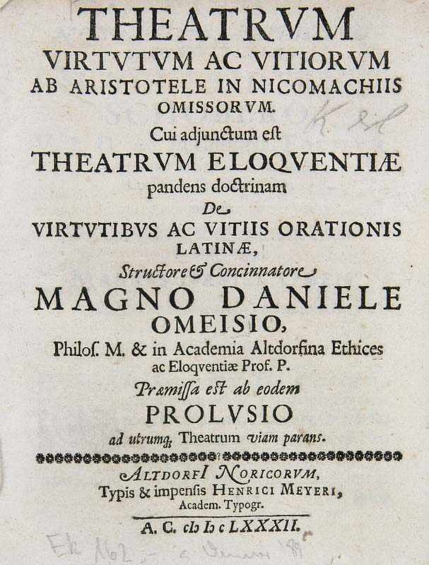 Sondersammlung Pietismus und Katholizismus - - Omeis, Magnus Daniel.. Theatrum Virtutum Ac