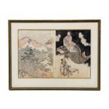 Japan - - 2 Blätter mit insgesamt 3 Ukiyo-e Darstellungen. Japan, spätere Edo- bis frühe Meiji-