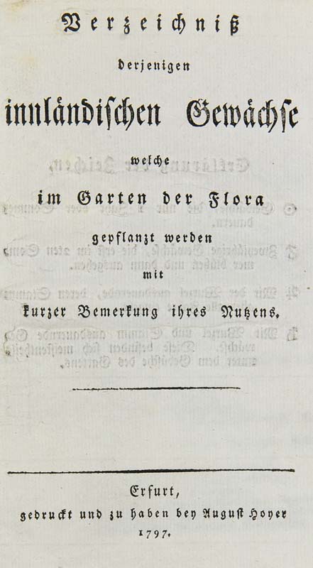 Botanik - - Verzeichniß derjenigen innländischen Gewächse welche im Garten der Flora gepflanzt